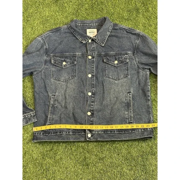 Wesc Denim Trucker‎ Jacket Unisex Mens XL Womens XXL Blue Jean THRILLS Graphic - Picture 13 of 16